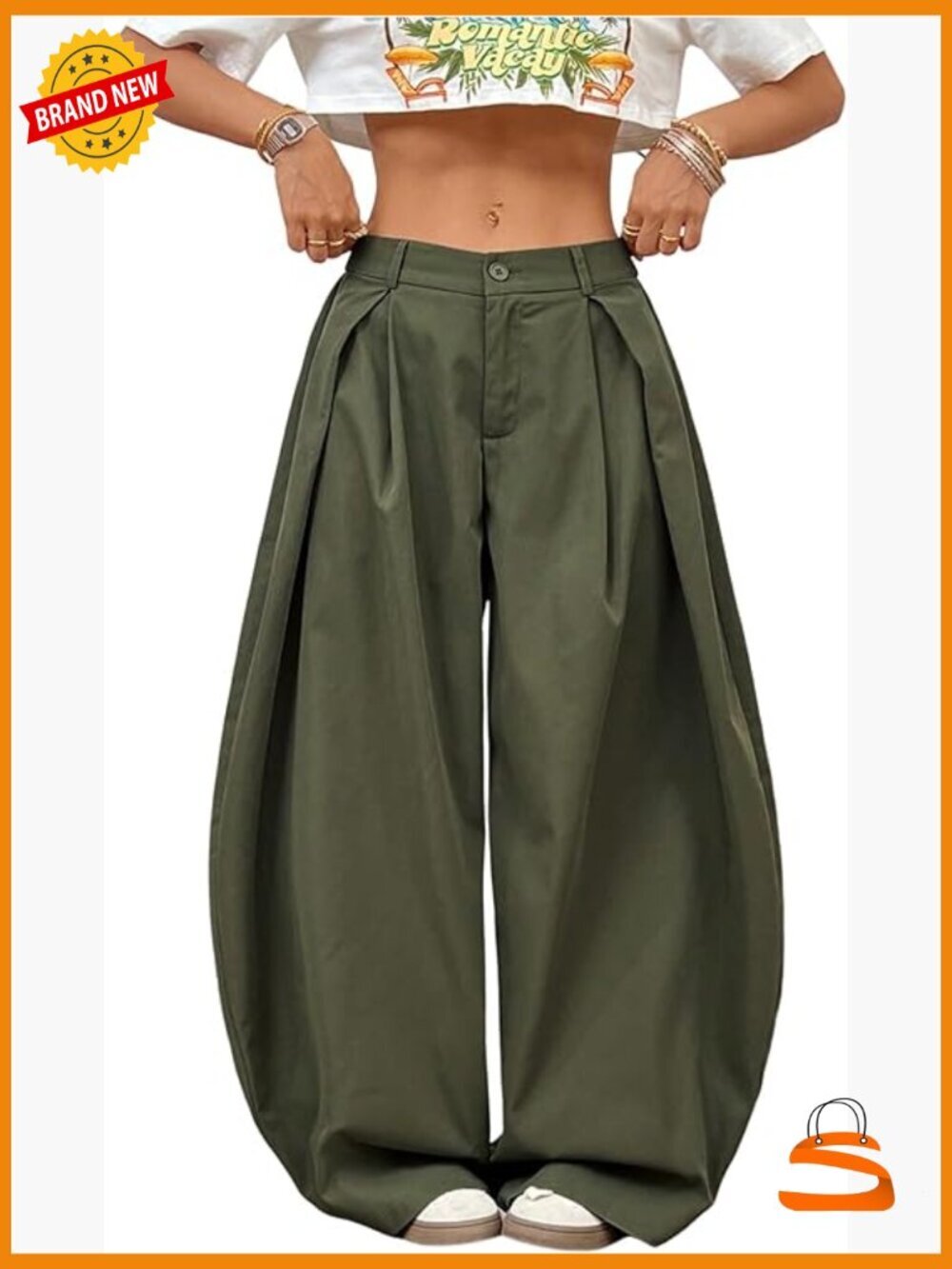Baggy Barrel Pant Low Rise Pleated Cargo Wide Leg Business Casual Trousers